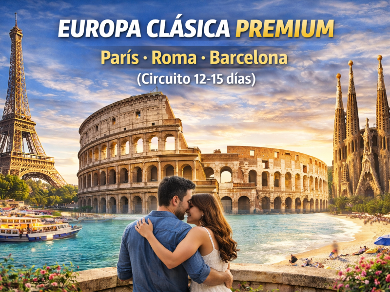 Europa Clásica Premium — París • Roma • Barcelona (Circuito 12–15 días)
